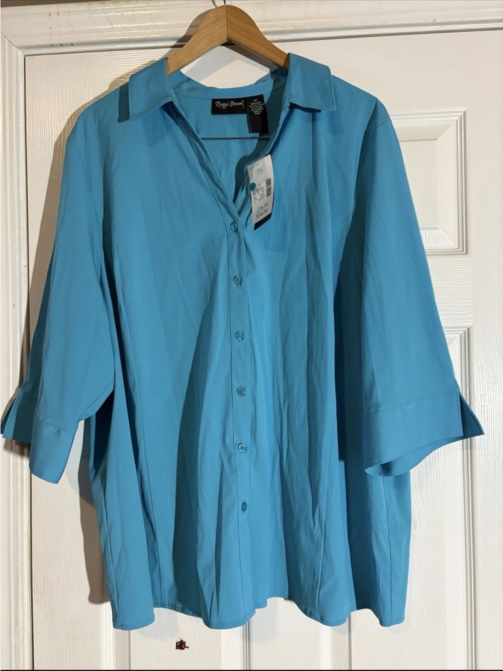 Maggie Barnes Turquoise Blue Casual Button-Down Shirt